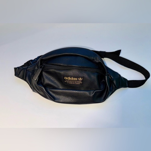 adidas Other - NWOT Adidas Faux Leather Black Belt Bag with Gold Logo